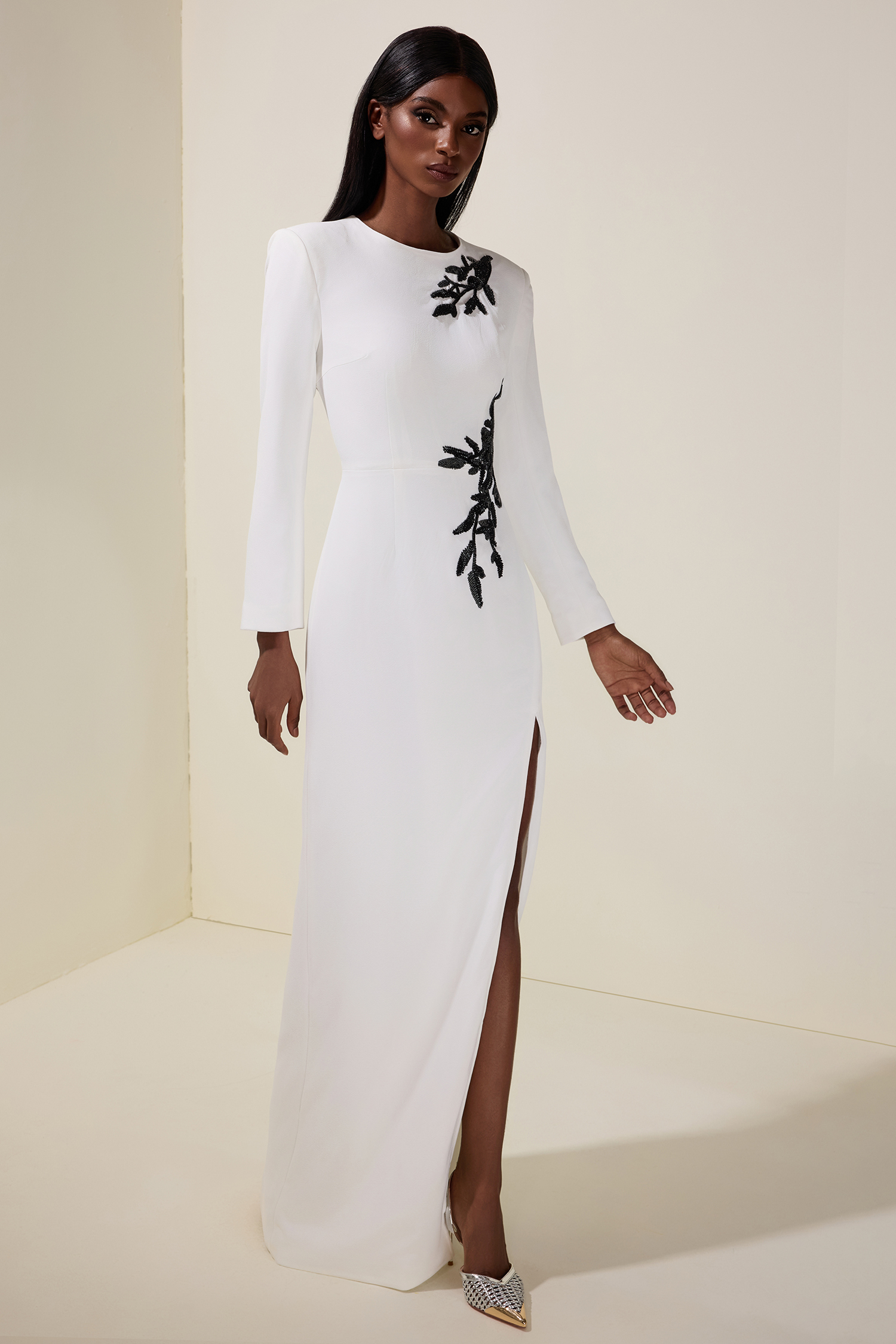 Sequin Floral Slit Maxi Dress