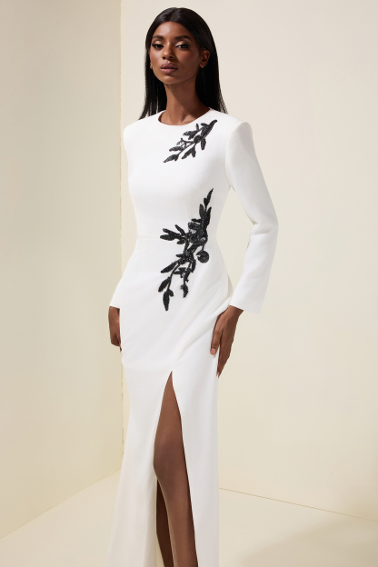 Sequin Floral Slit Maxi Dress