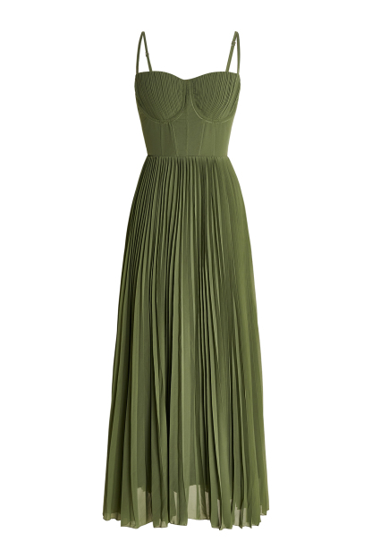 Solid Pleated Slip Midi Dress