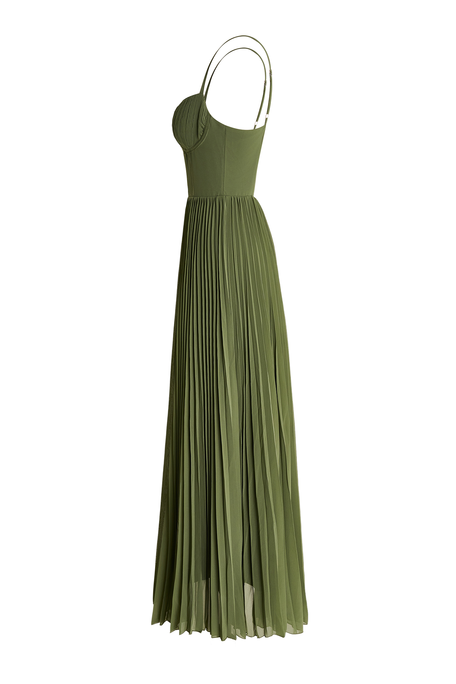 Solid Pleated Slip Midi Dress