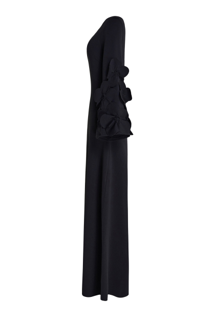 3D Floral Solid Cut-Out Maxi Dress