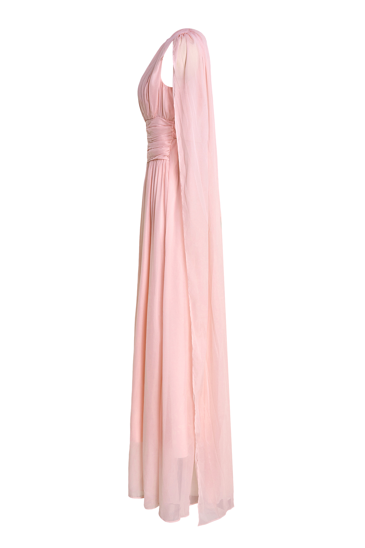 Solid Crumpled Cape Sleeve Maxi Dress