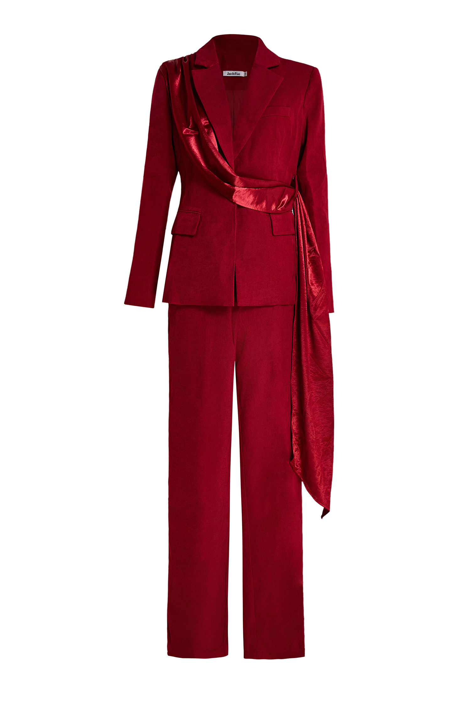 Ribbon Flapped Blazer & High Waist Pants Set