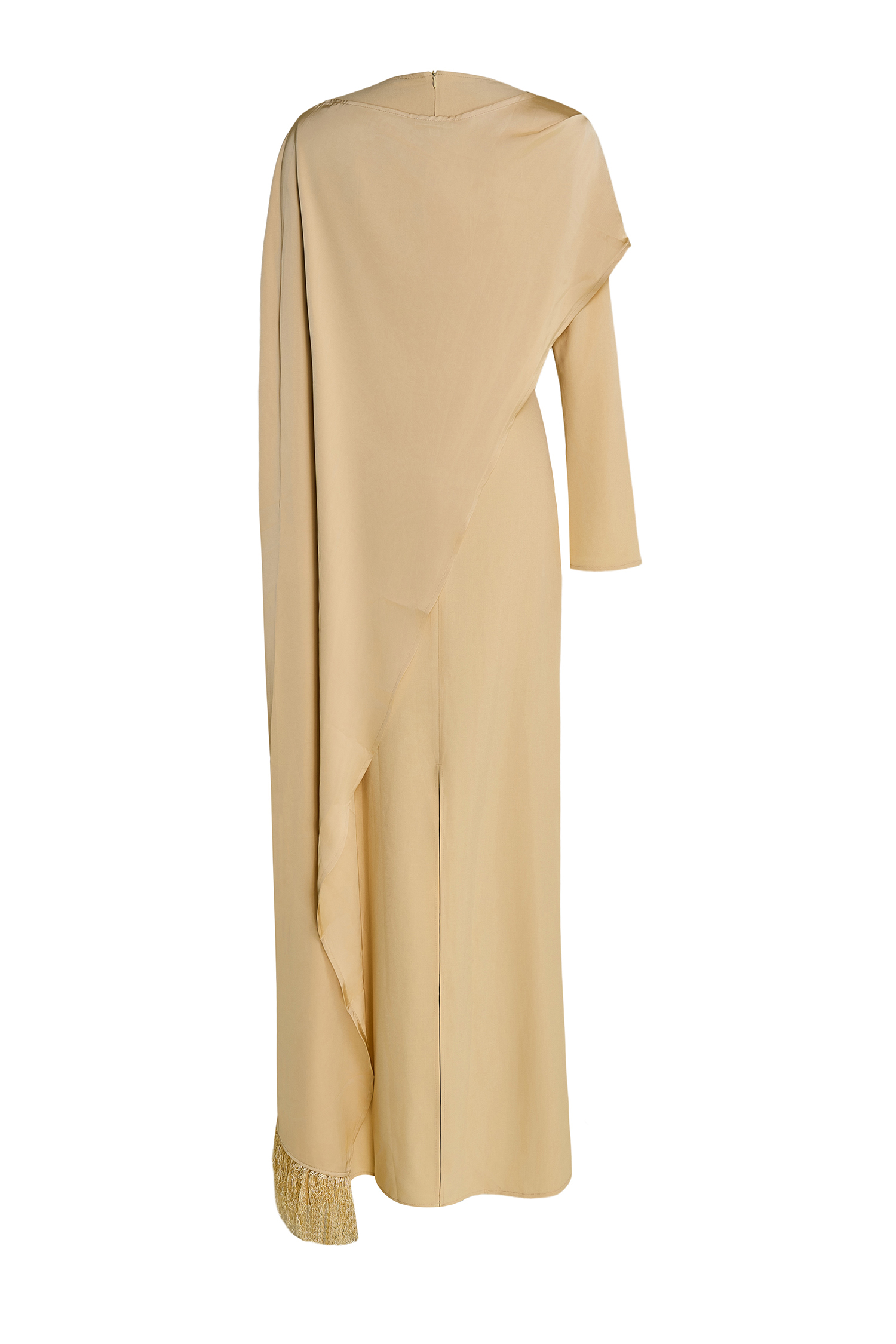 Satin Cape Sleeve Tassel Maxi Dress