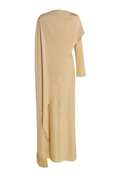Satin Cape Sleeve Tassel Maxi Dress