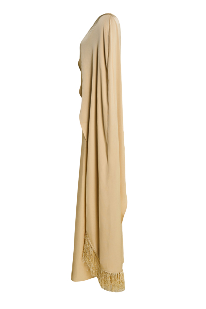 Satin Cape Sleeve Tassel Maxi Dress
