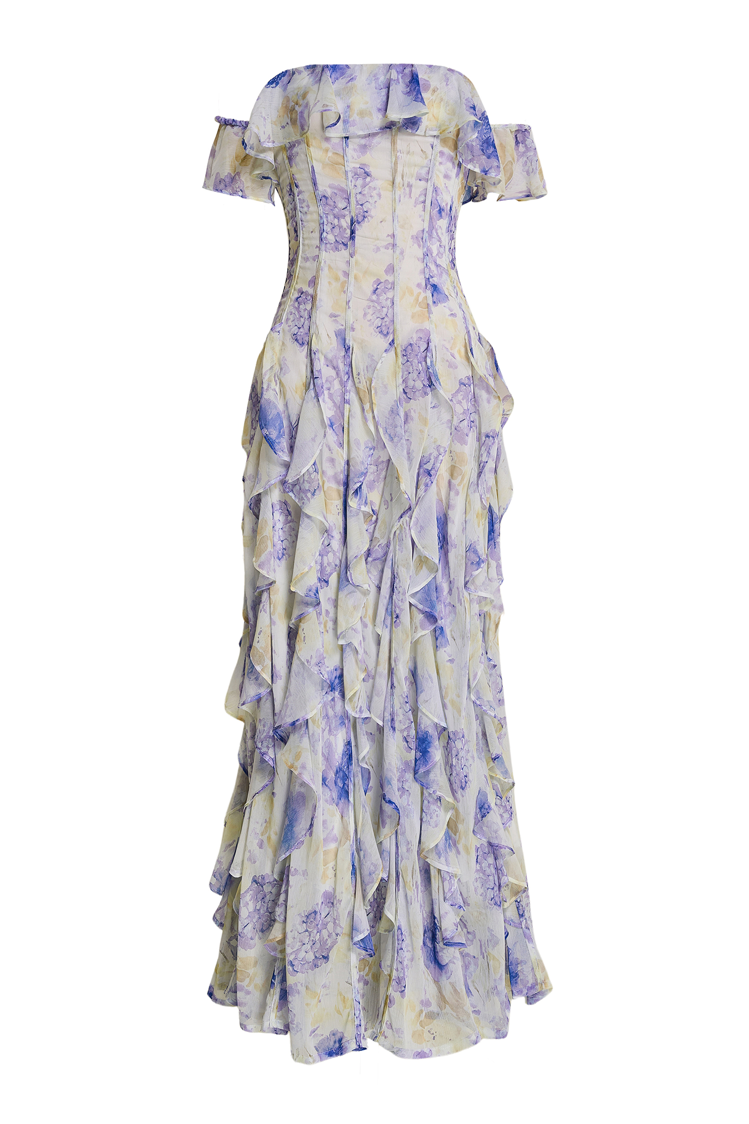 Floral Frill Off-Shoulder Maxi Dress