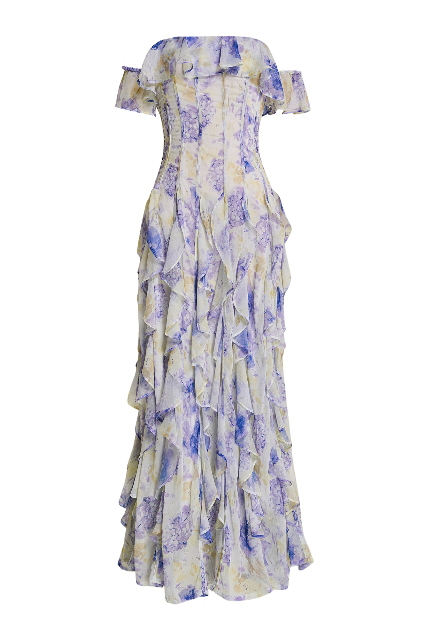 Floral Frill Off-Shoulder Maxi Dress