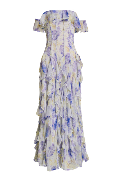 Floral Frill Off-Shoulder Maxi Dress