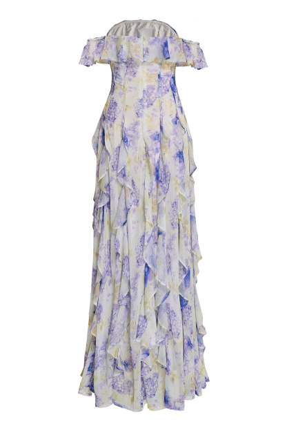 Floral Frill Off-Shoulder Maxi Dress