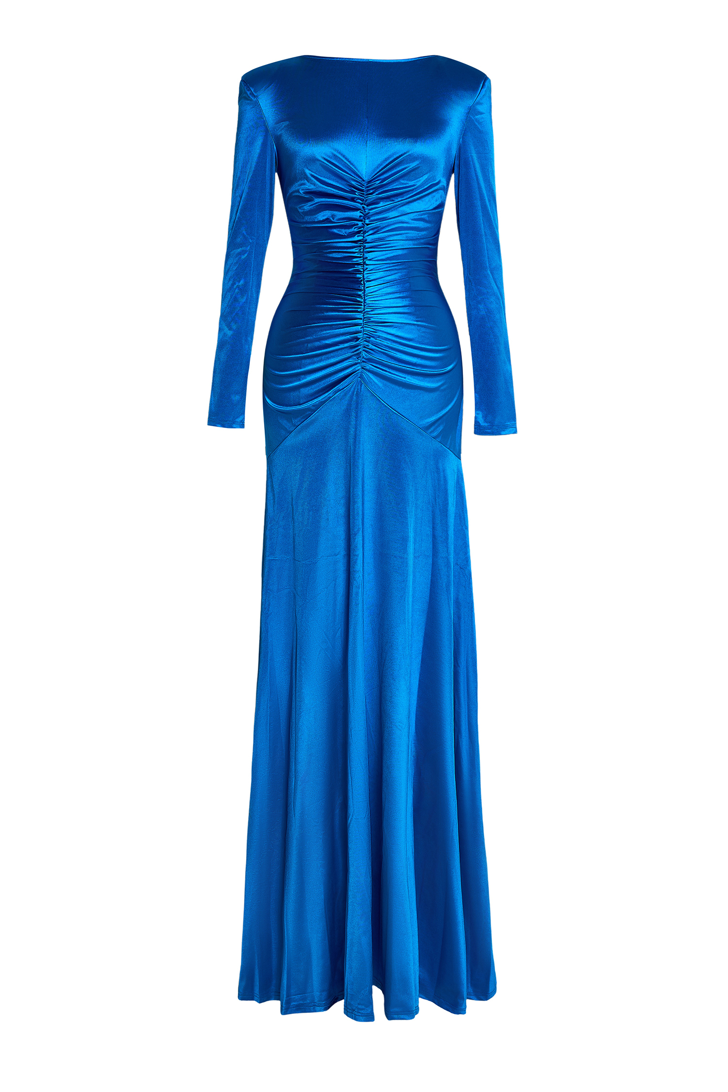 Solid Gathered Boat Neck Midi Dress