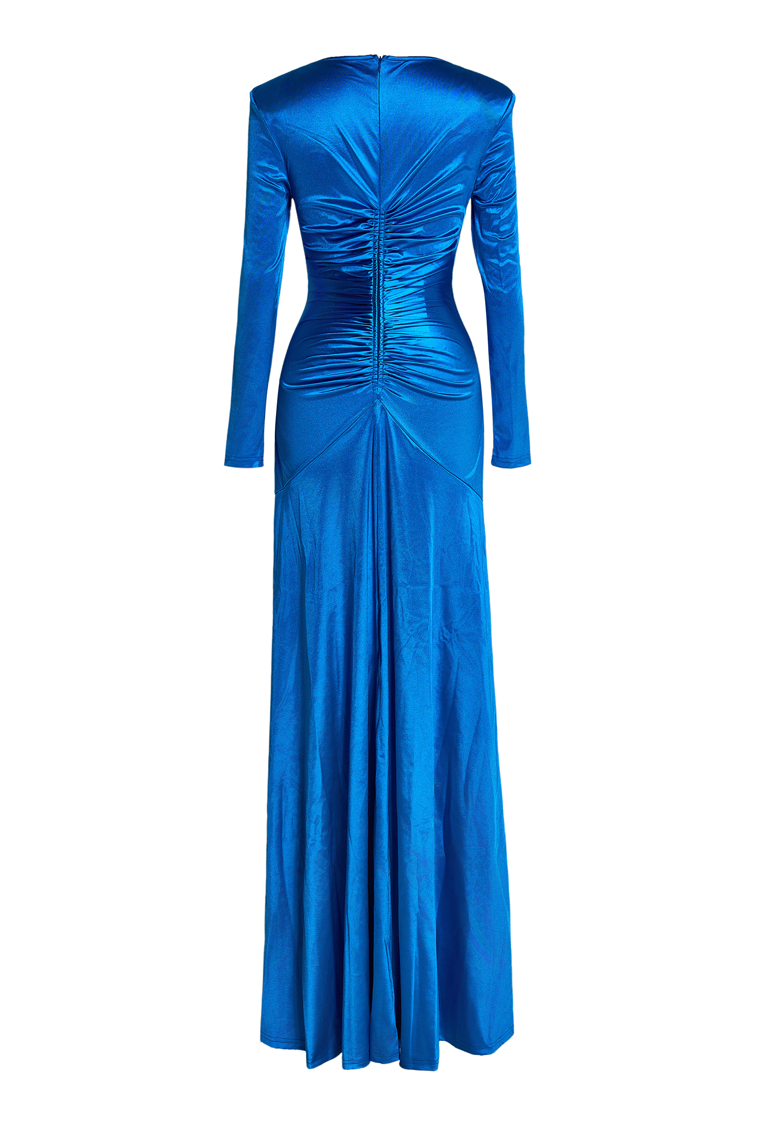 Solid Gathered Boat Neck Midi Dress