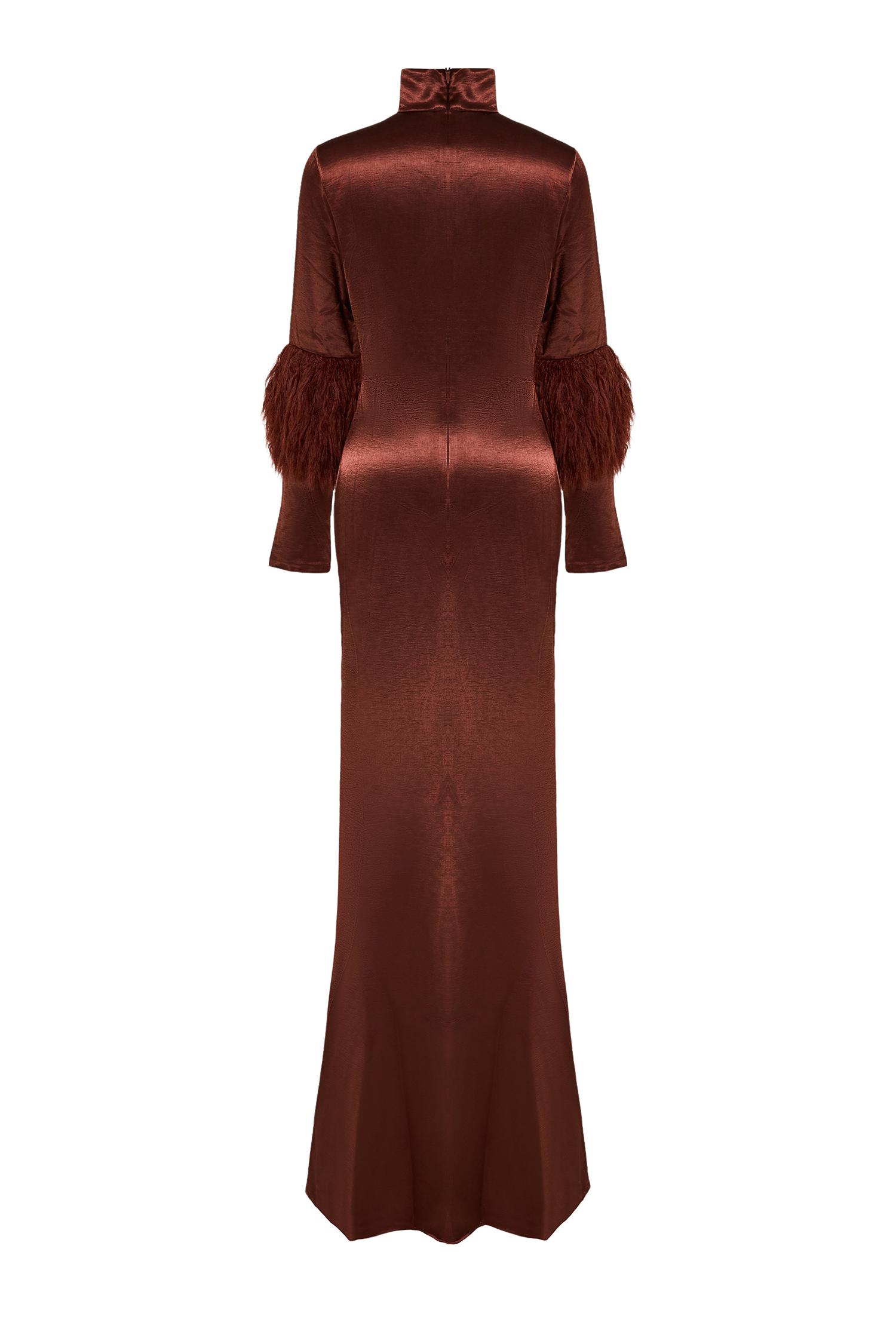 Satin Feather Ruched Maxi Dress