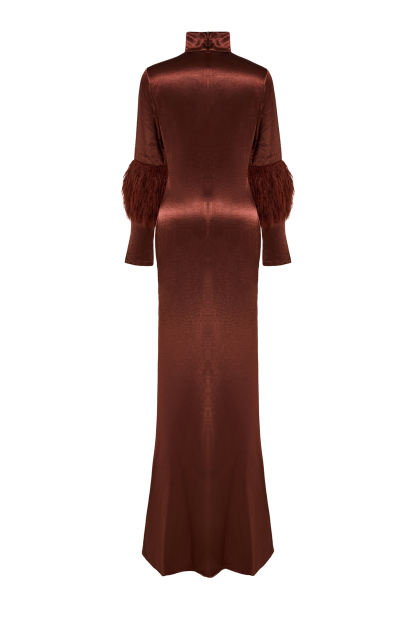 Satin Feather Ruched Maxi Dress