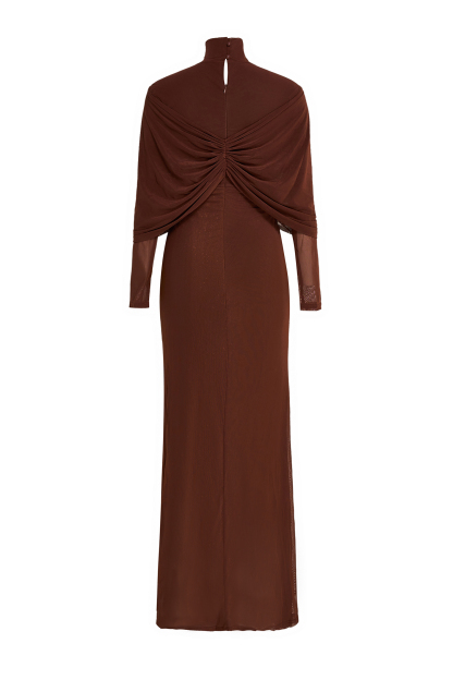 Jersey Solid Ruched Long Sleeve Maxi Dress