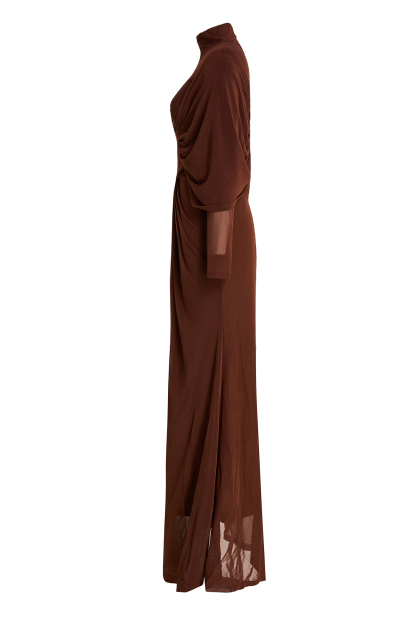 Jersey Solid Ruched Long Sleeve Maxi Dress