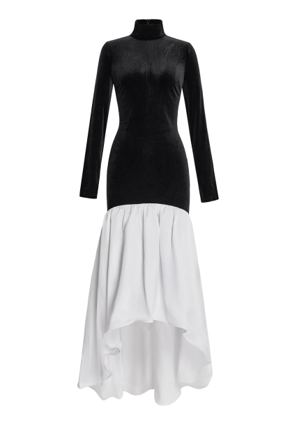 Satin Velvet Splicing Maxi Dress