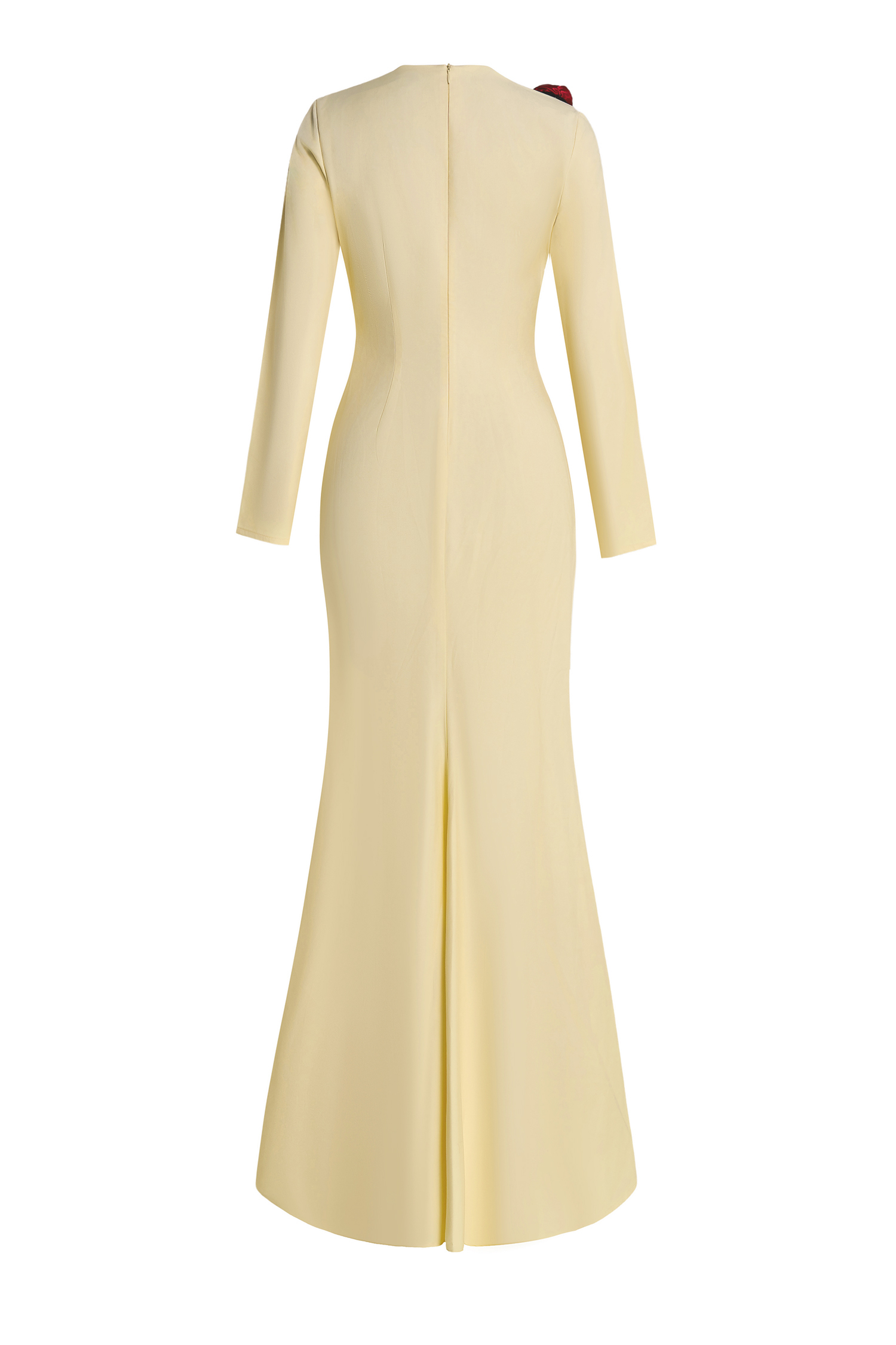 3D Flower Gathering Long Sleeve Maxi Dress