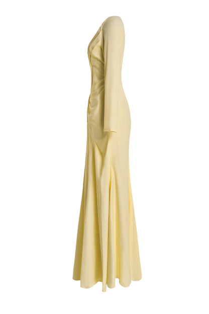 3D Flower Gathering Long Sleeve Maxi Dress