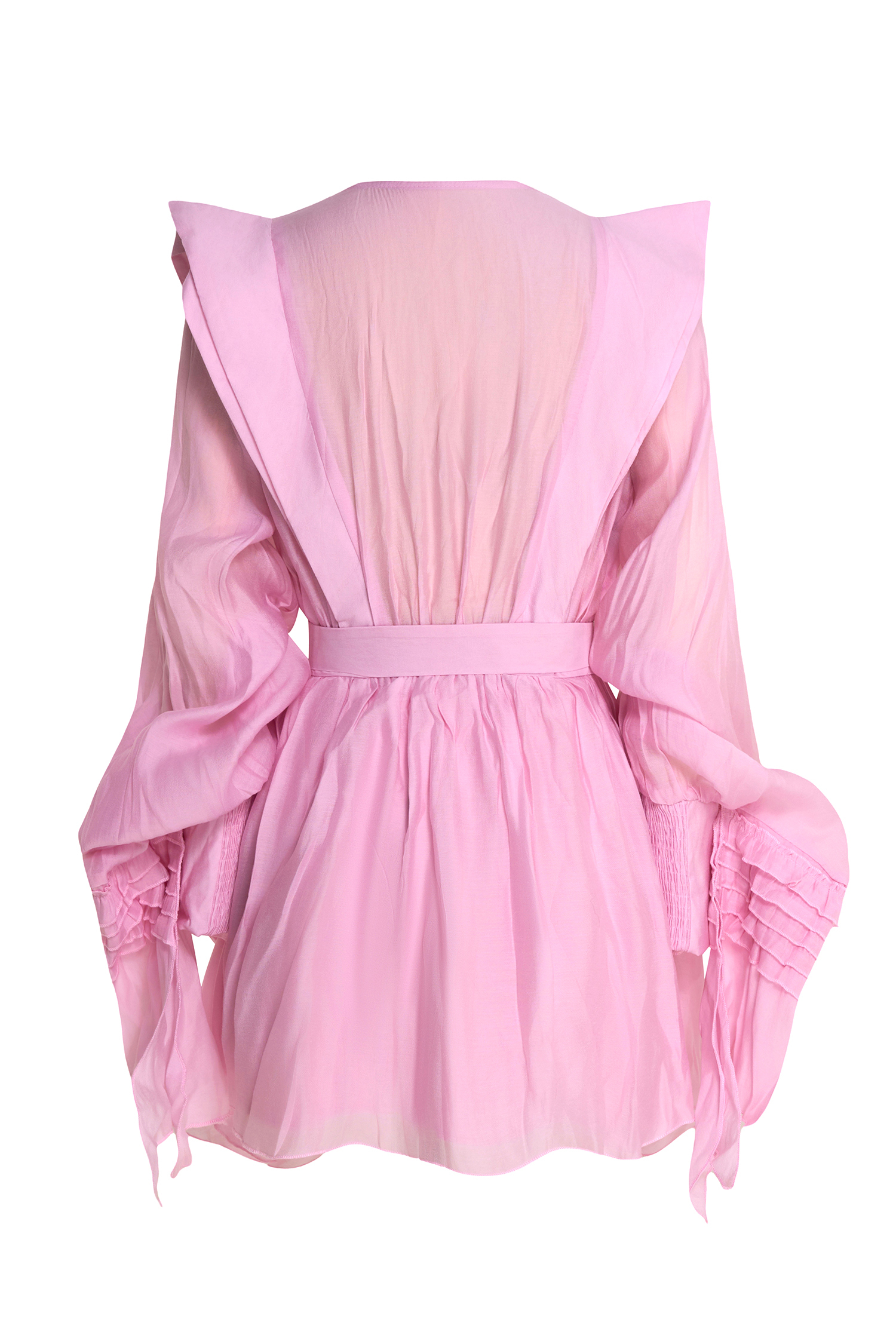 Solid Ruffle Lantern Sleeve Mini Dress With Belt