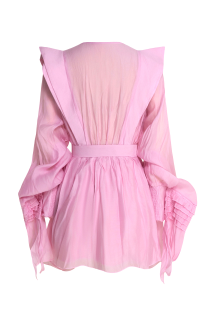 Solid Ruffle Lantern Sleeve Mini Dress With Belt