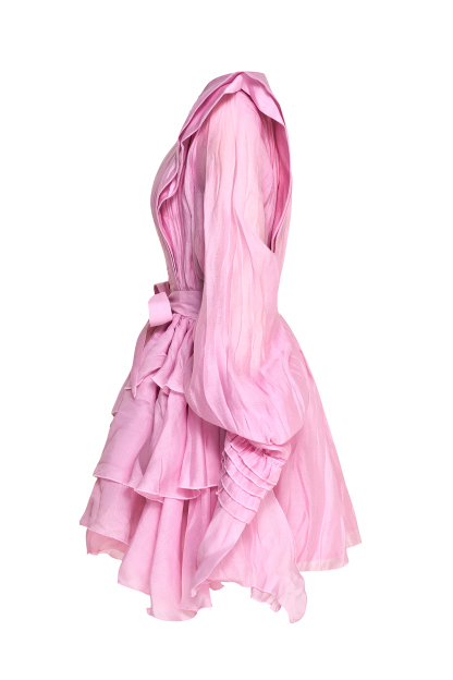 Solid Ruffle Lantern Sleeve Mini Dress With Belt