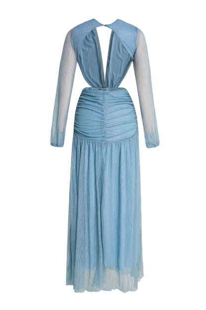 Luxury Pleated V-Neck Cut-Out Maxi Dress