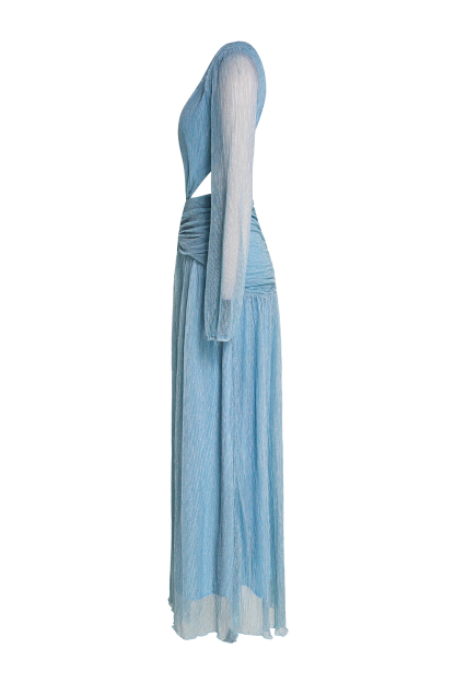 Luxury Pleated V-Neck Cut-Out Maxi Dress