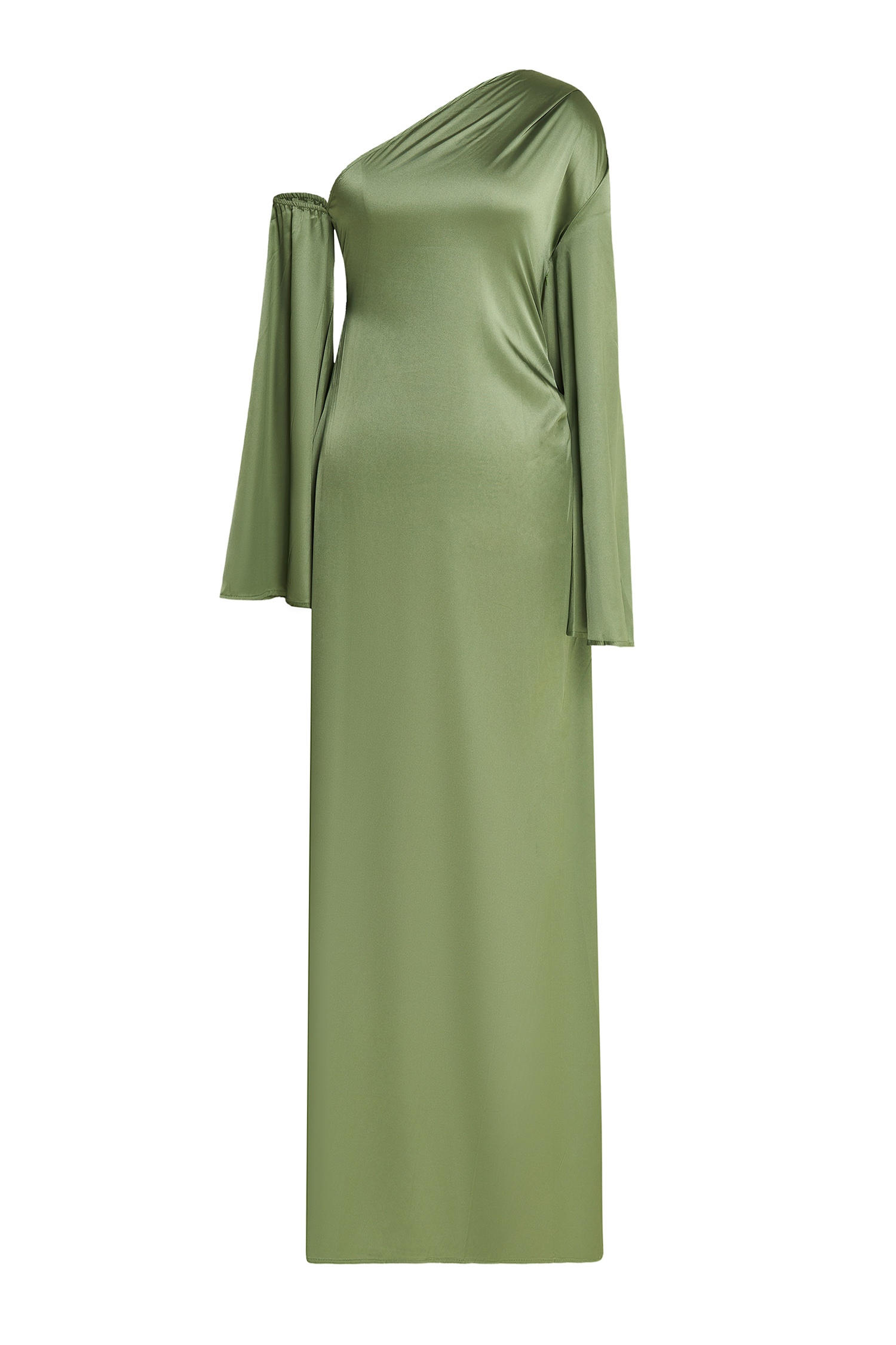 Satin Skew Collar Slit Midi Dress