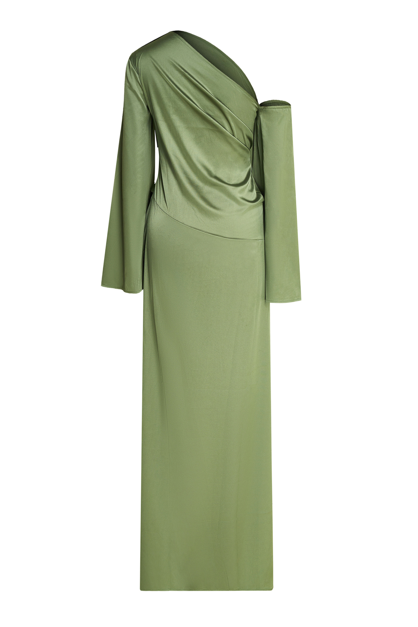 Satin Skew Collar Slit Midi Dress