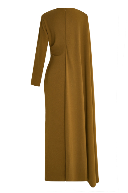 Pleated Round Neck Cape Maxi Dress