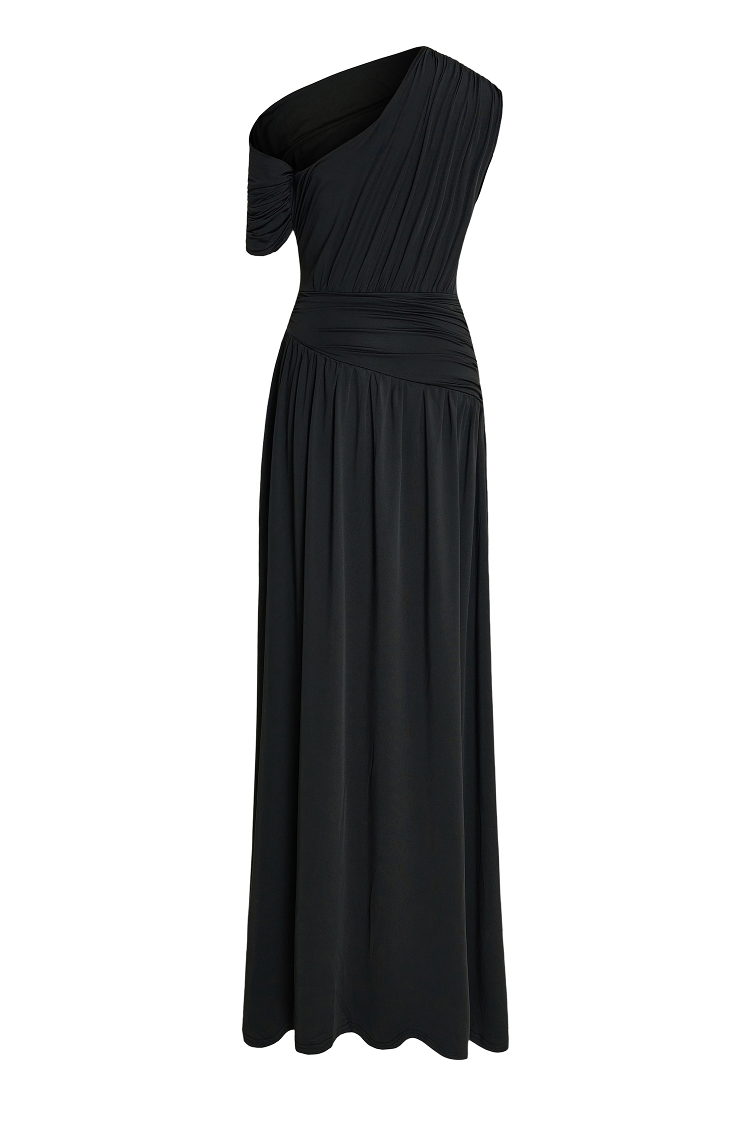 Gathering Solid One-Shoulder Maxi Dress – JardinVue