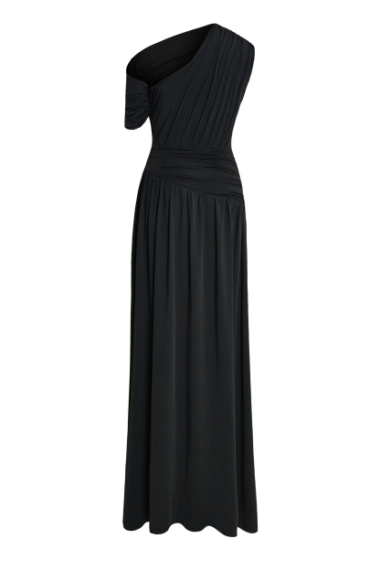 Gathering Solid One-Shoulder Maxi Dress