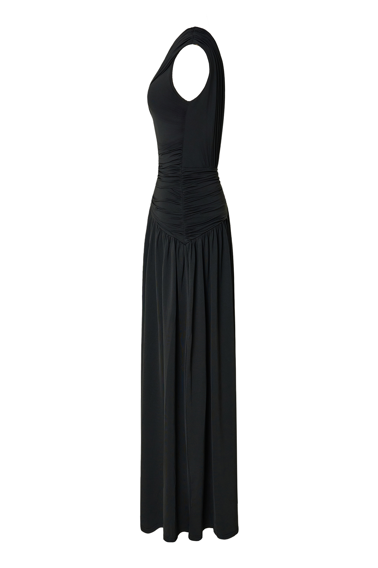 Gathering Solid One-Shoulder Maxi Dress