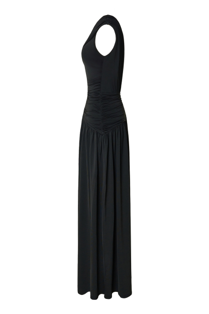 Gathering Solid One-Shoulder Maxi Dress