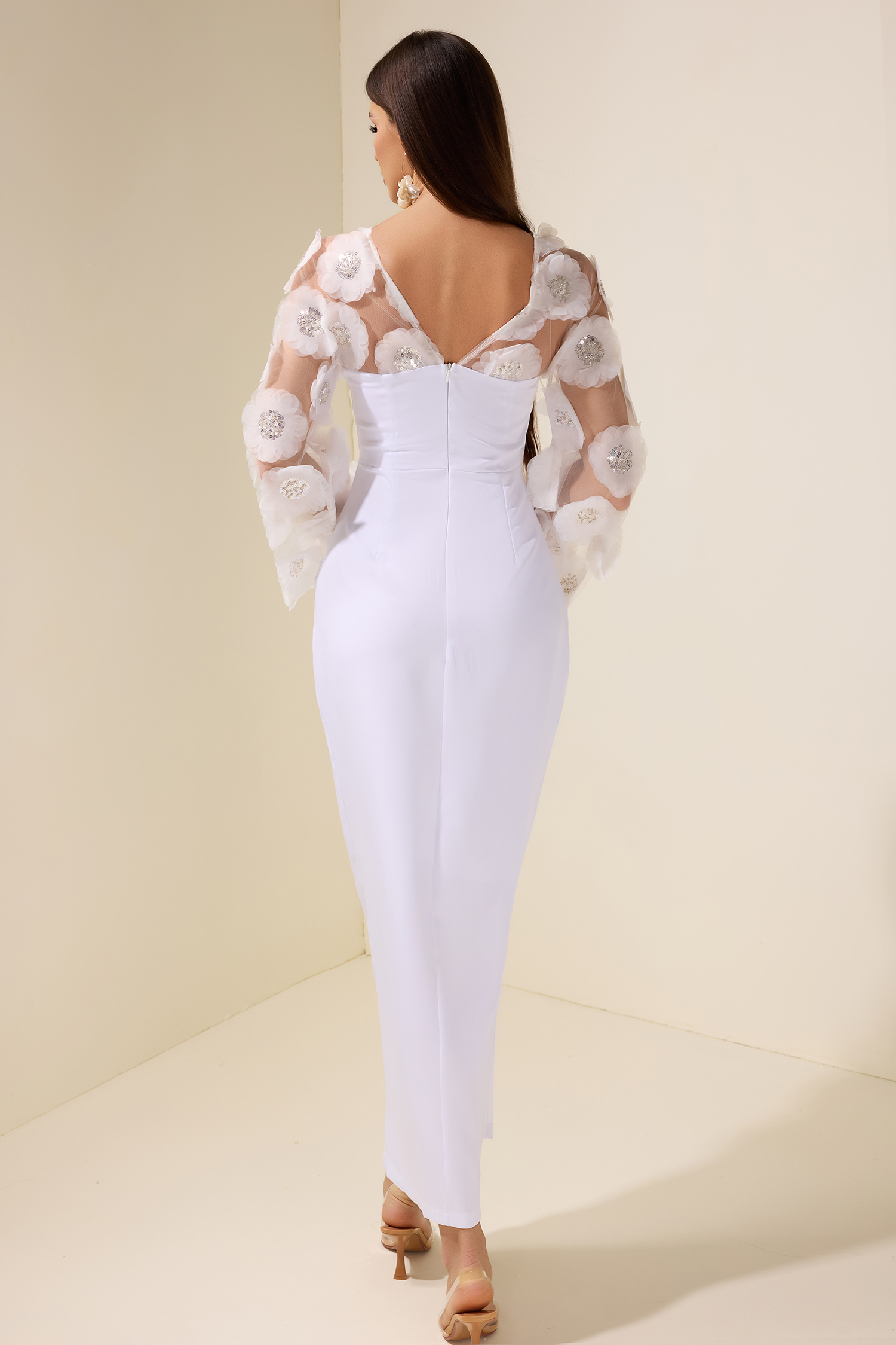 3D Flower Nail Bead Embroidery Midi Dress