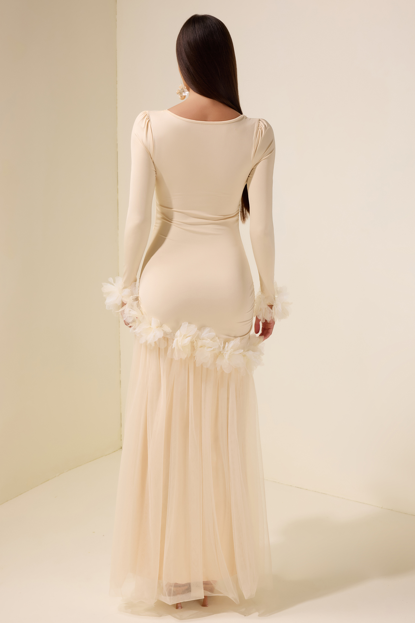 3D Flower Jersey Splicing Maxi Dress