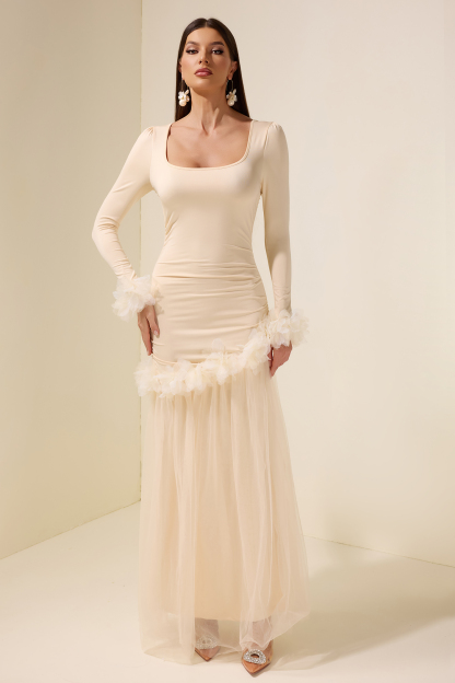 3D Flower Jersey Splicing Maxi Dress