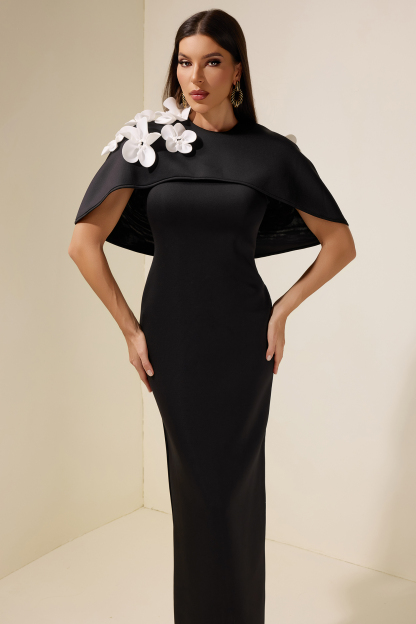 3D Flower Contrast Color Maxi Dress