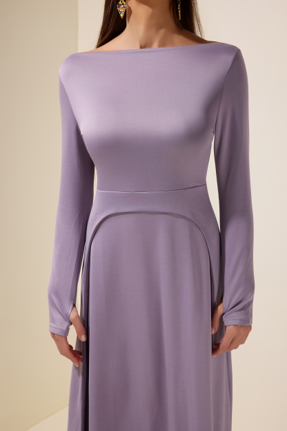 Jersey Boat Neck Long Sleeve Maxi Dress
