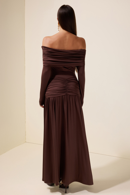 Jersey Knotted Off-Shoulder Maxi Dress