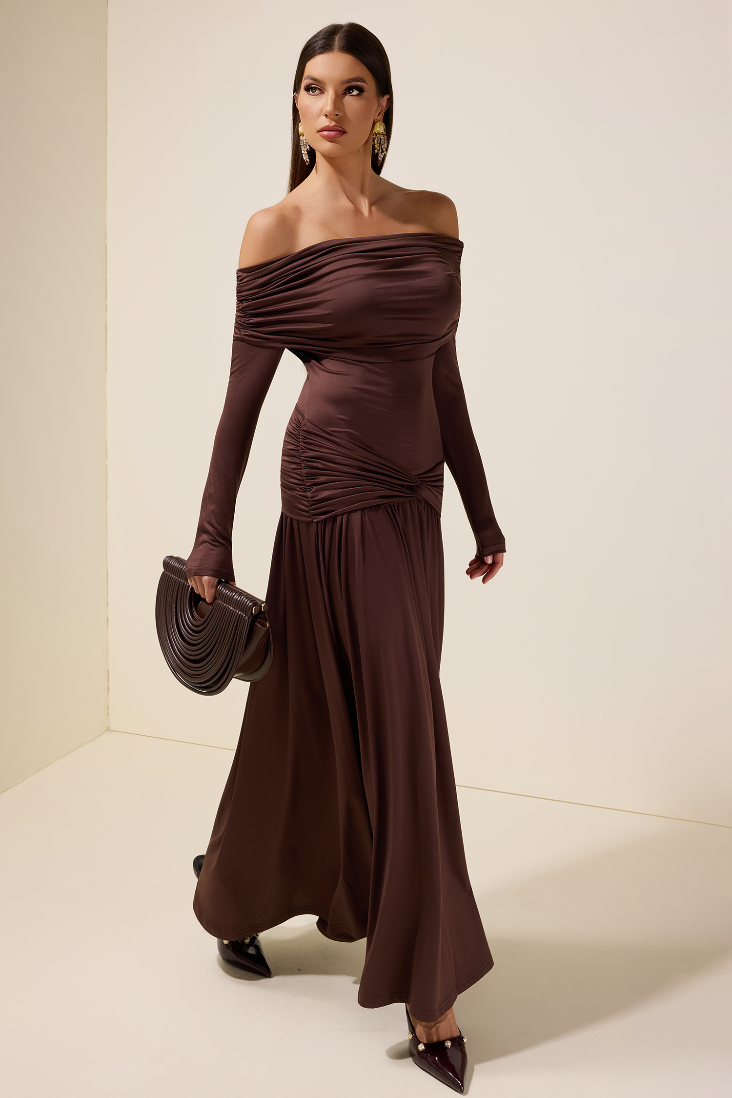 Jersey Knotted Off-Shoulder Maxi Dress