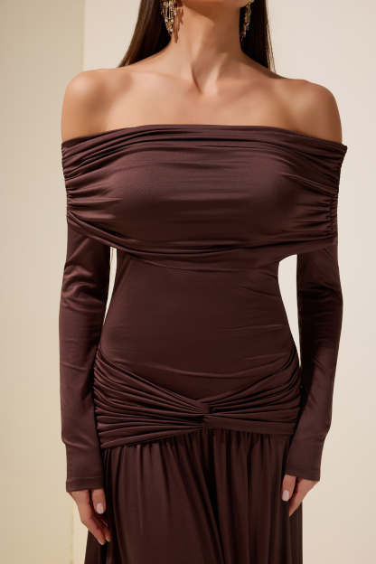 Jersey Knotted Off-Shoulder Maxi Dress