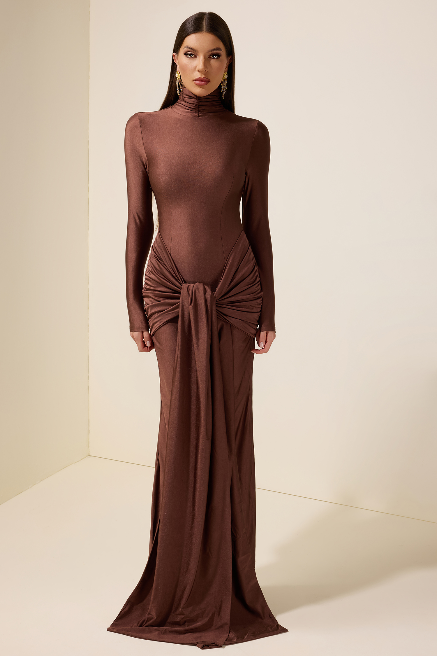 Jersey Gathering Tie-Up Maxi Dress