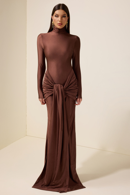 Jersey Gathering Tie-Up Maxi Dress