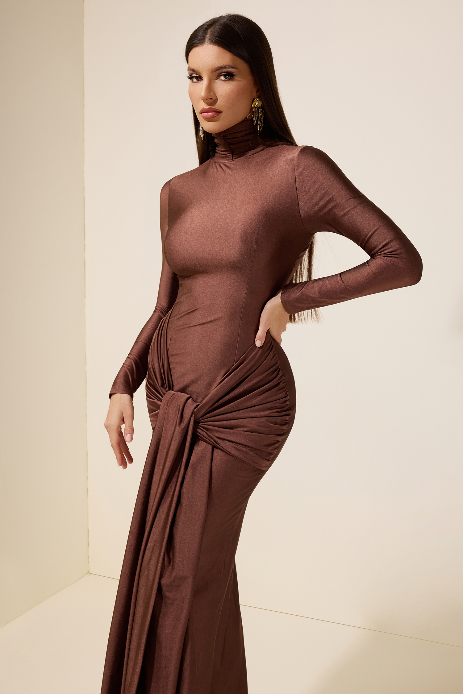 Jersey Gathering Tie-Up Maxi Dress