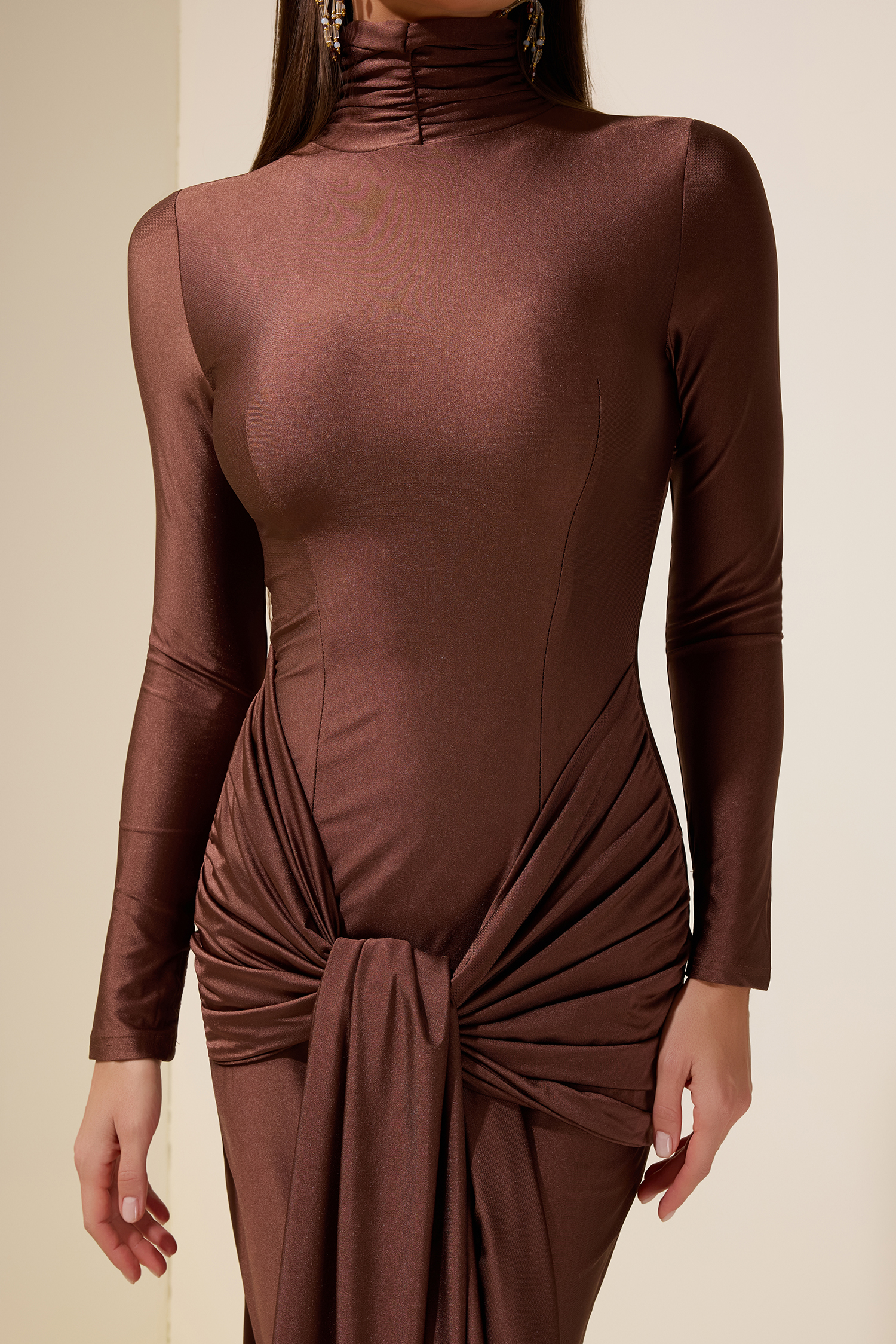 Jersey Gathering Tie-Up Maxi Dress