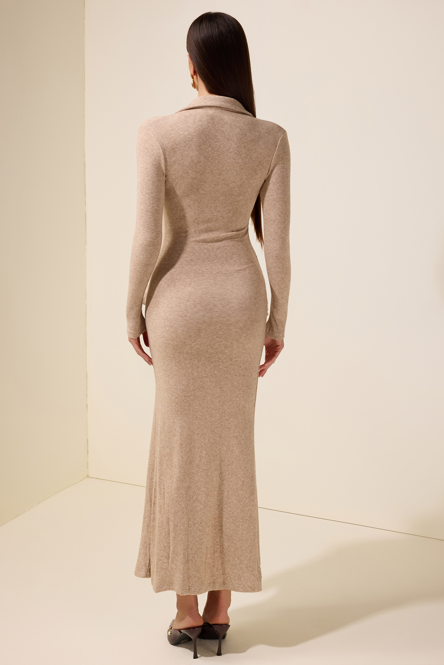 Jersey Button Lace-Up Midi Dress