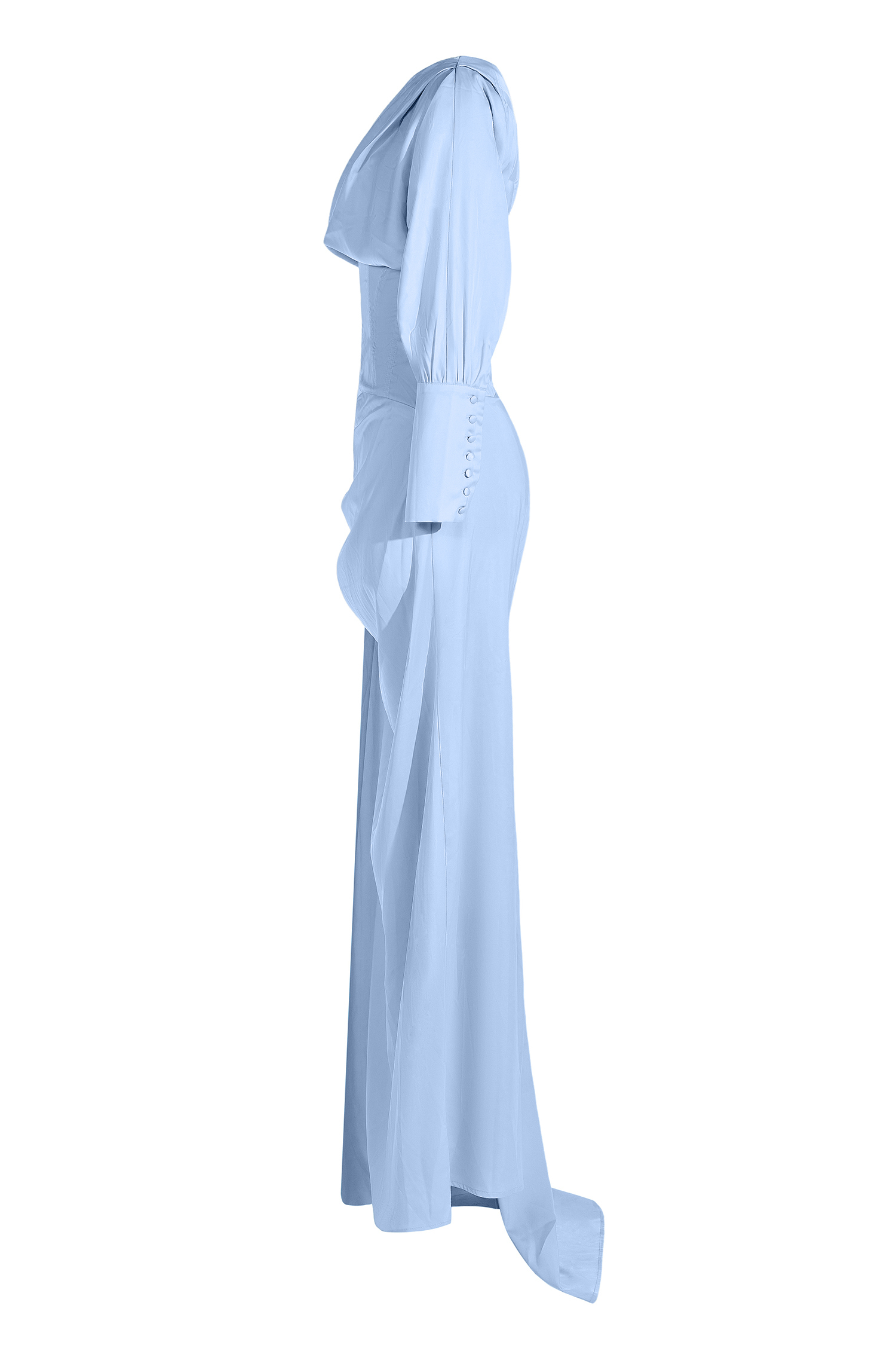 Satin Gathering Boat Neck Maxi Dress