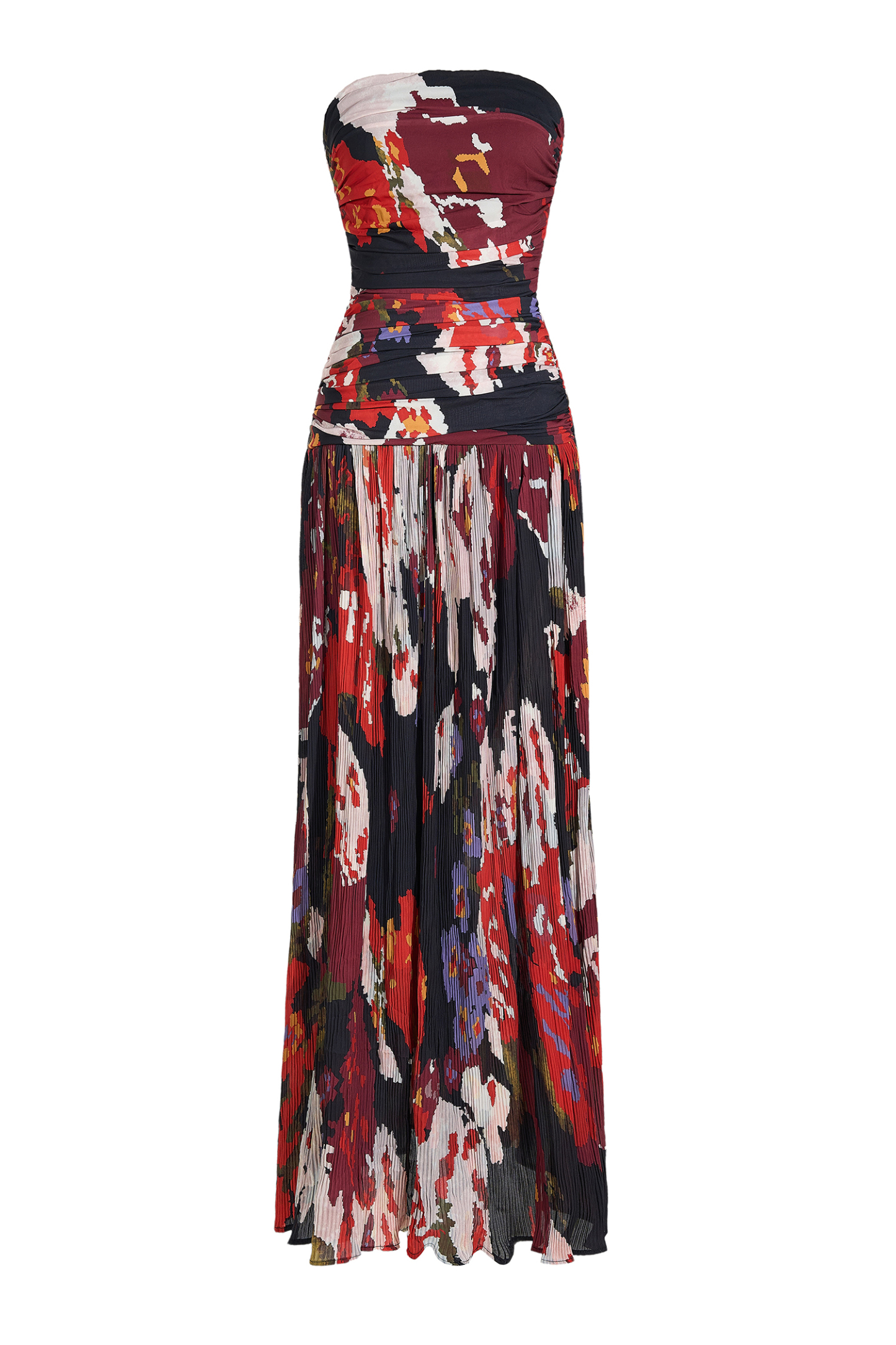 Pleated Off-Shoulder Floral Midi Dress